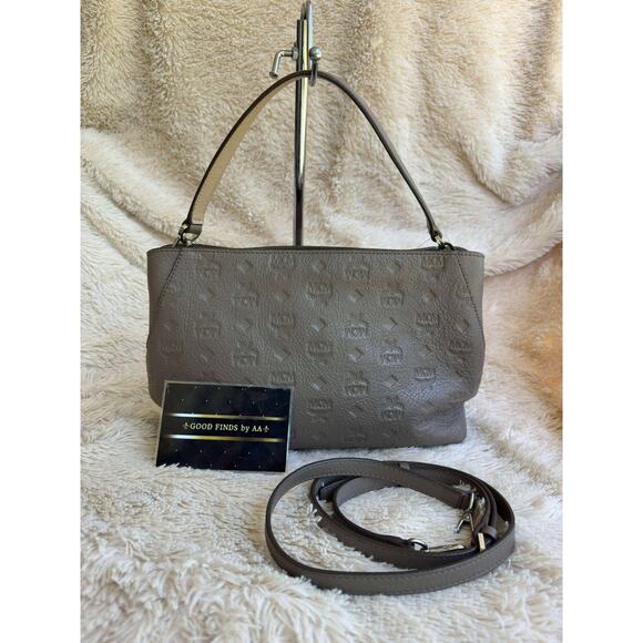 MCM Klara Monogram Leather Hobo Bag - Grey - Picture 1 of 12